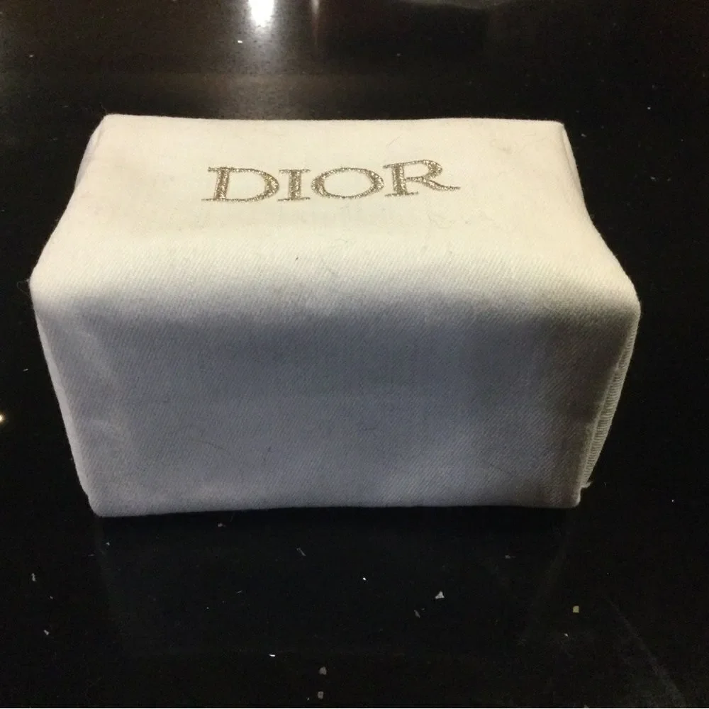 DIOR Beauty Original Square Pouch Denim White x Cold Logo Embroidery Bag